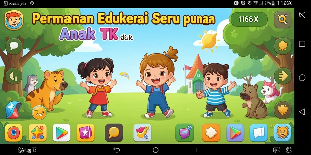 Antarmuka aplikasi 116X yang menarik untuk anak-anak.