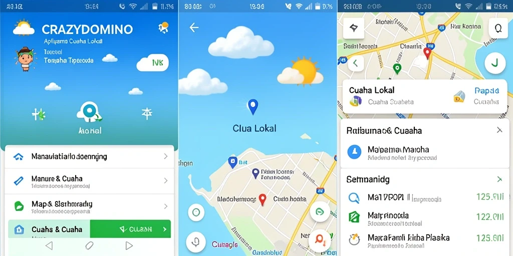 Antarmuka aplikasi CRAZYDOMINO menampilkan informasi cuaca lokal yang jelas dan informatif.