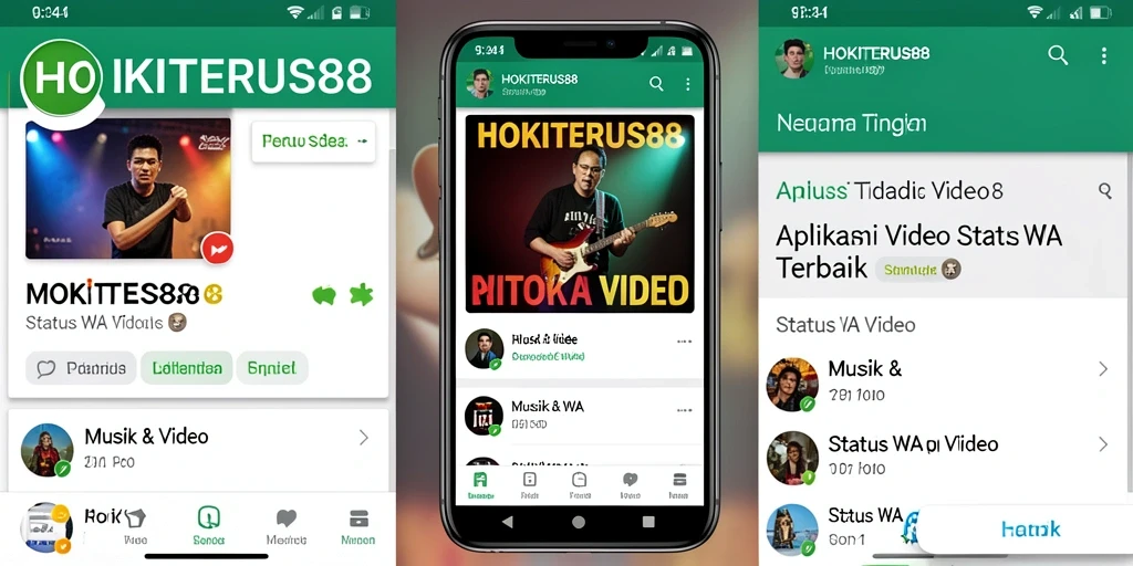 Screenshot aplikasi HOKITERUS88 menampilkan berbagai pilihan video untuk status WA.