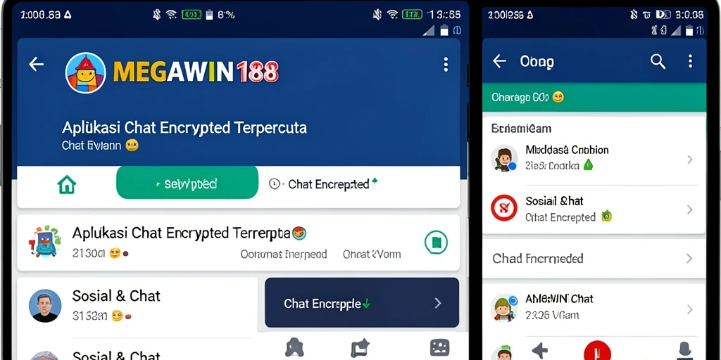 Antarmuka aplikasi MEGAWIN188 yang modern dan fungsi Chat Encrypted.
