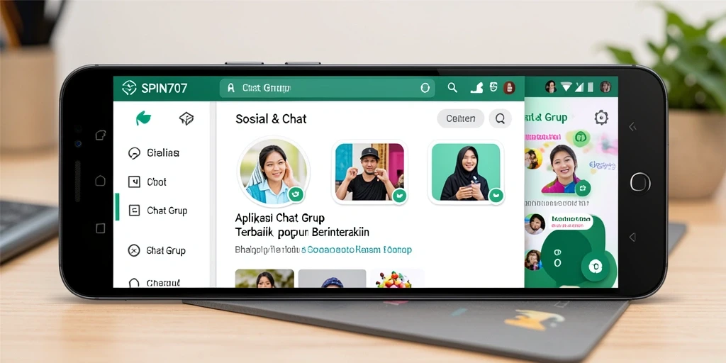 Antarmuka pengguna <strong>SPIN707</strong> menunjukkan fungsi Chat Grup yang mudah digunakan.